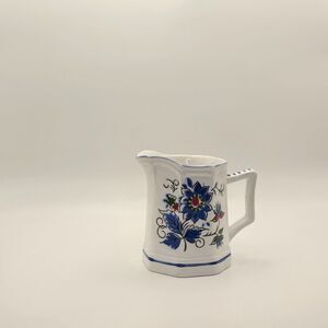 VTG Mikasa Creamer Valencia Tera Stone Hand Painted Blue Floral Design 4"